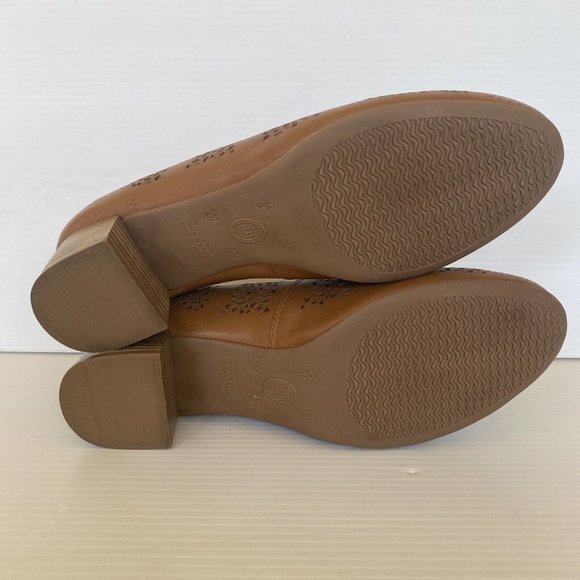 Airflex Women's Size 9 Tan Brown Leather Laser Cut Block Heel Pump Comfort Shoe - Picture 8 of 13